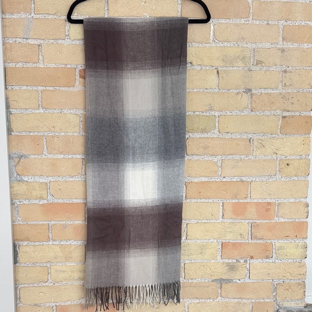 Fraas Cashmink Taupe Grey and Plum Scarf